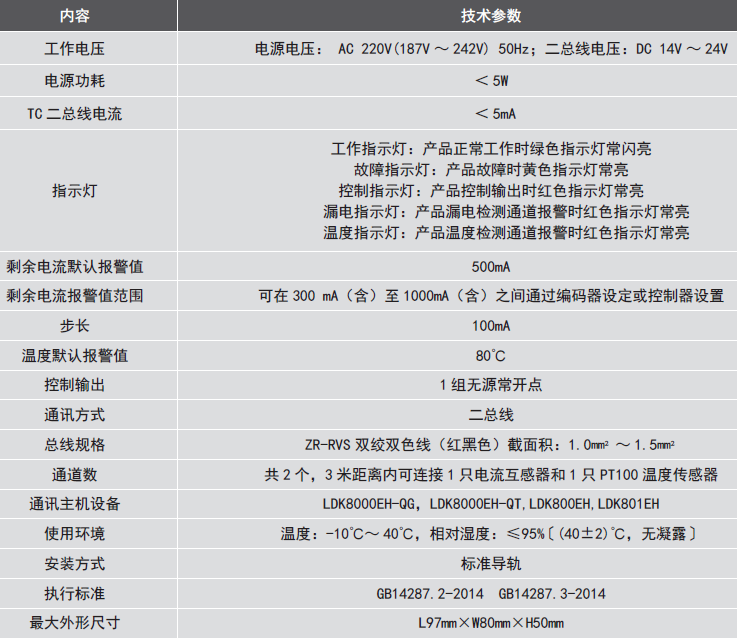 LDT9007EH組合式<a href=http://cqymw.cn/dianqihuozai/ target=_blank class=infotextkey>電氣火災(zāi)監(jiān)控</a>探測器參數(shù)